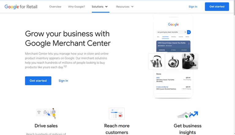 Google Merchant Center Home Page